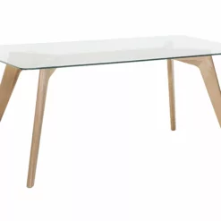 Beliani Ruokapöytä Lasitasolla Pyökki Vaalea Puu HUDSON Useita Kokoja