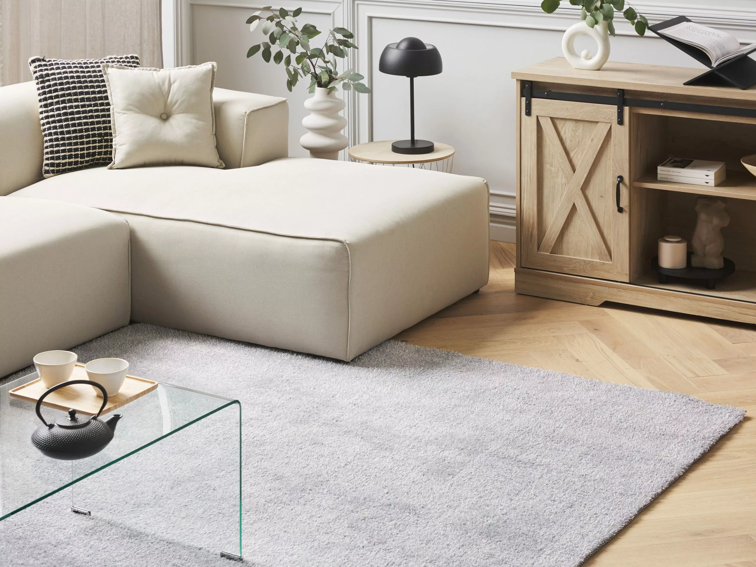 Beliani Matto Kangas Vaaleanharmaa DEMRE Useita Kokoja - Image 2