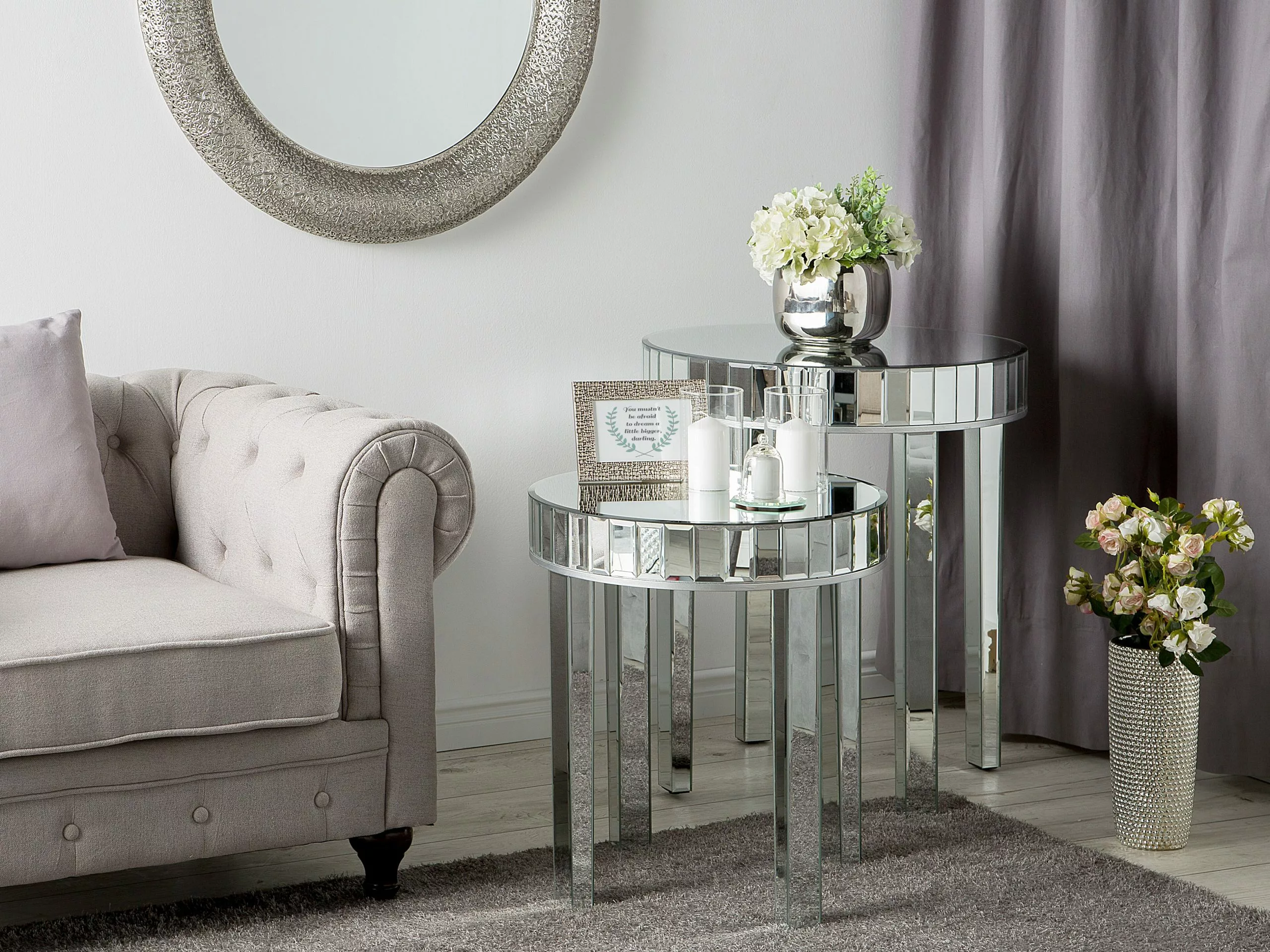 Beliani Sivupöytäsetti Peililasi Hopea 2 Kpl RIMARDE - Image 2