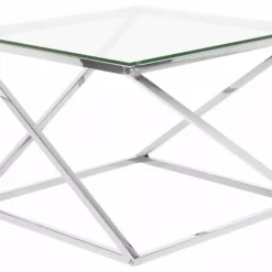 Beliani Sohvapöytä Lasitasolla Rosteri Hopea BEVERLY