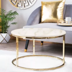Beliani Sohvapöytä Marmorikuvio Beige/kulta CORAL -Ruokapöydät Myyntikauppa undef src sa picid 733220 type color image scaled