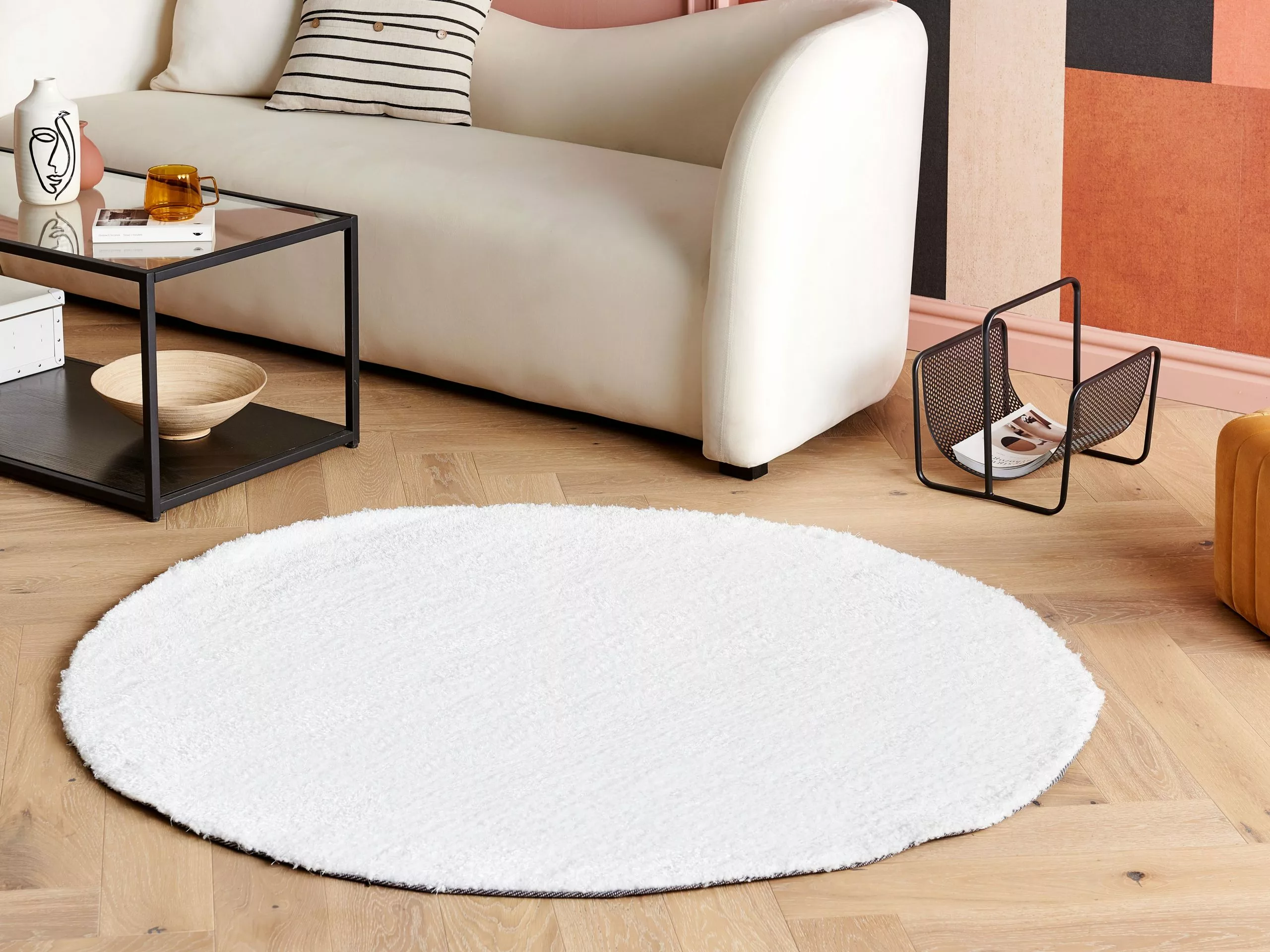 Beliani Pyöreä Matto Valkoinen ⌀ 140 Cm DEMRE - Image 2