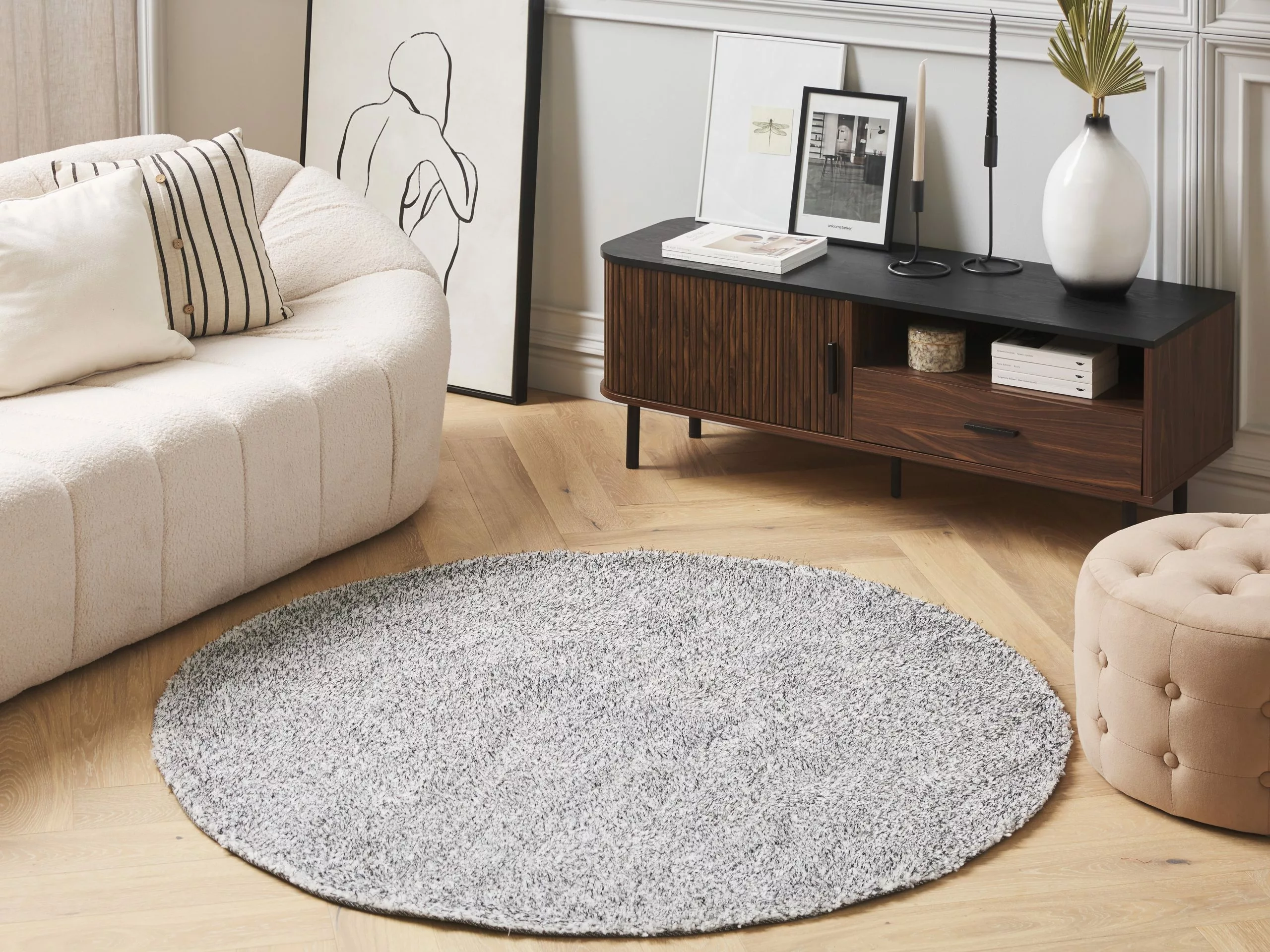 Beliani Pyöreä Matto Harmaa ⌀ 140 Cm DEMRE - Image 2