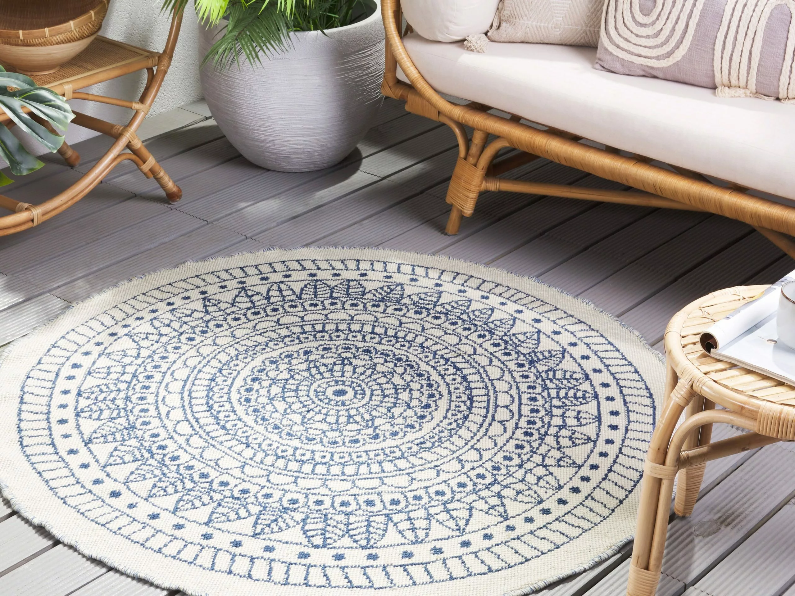 Beliani Ulkomatto Kaksipuolinen Sininen/valkoinen ⌀ 140 Cm YALAK - Image 2