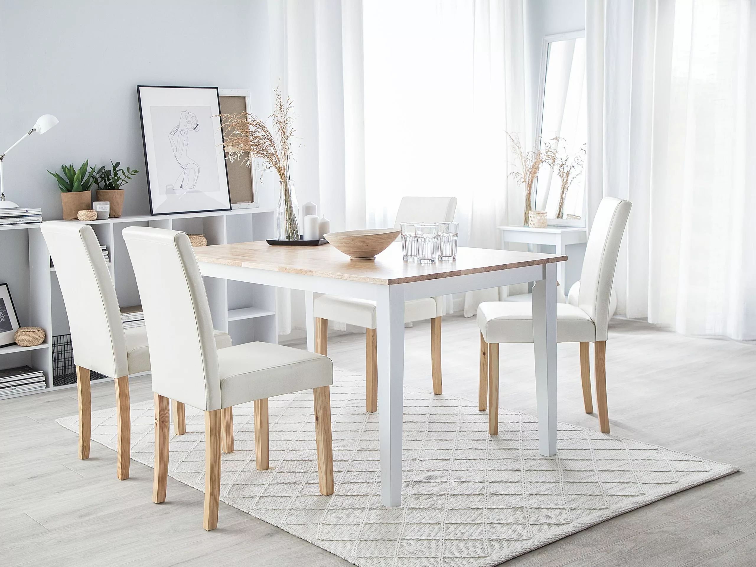 Beliani Ruokapöytä Kumipuu Vaalea Puu/valkoinen GEORGIA Useita Kokoja - Image 5