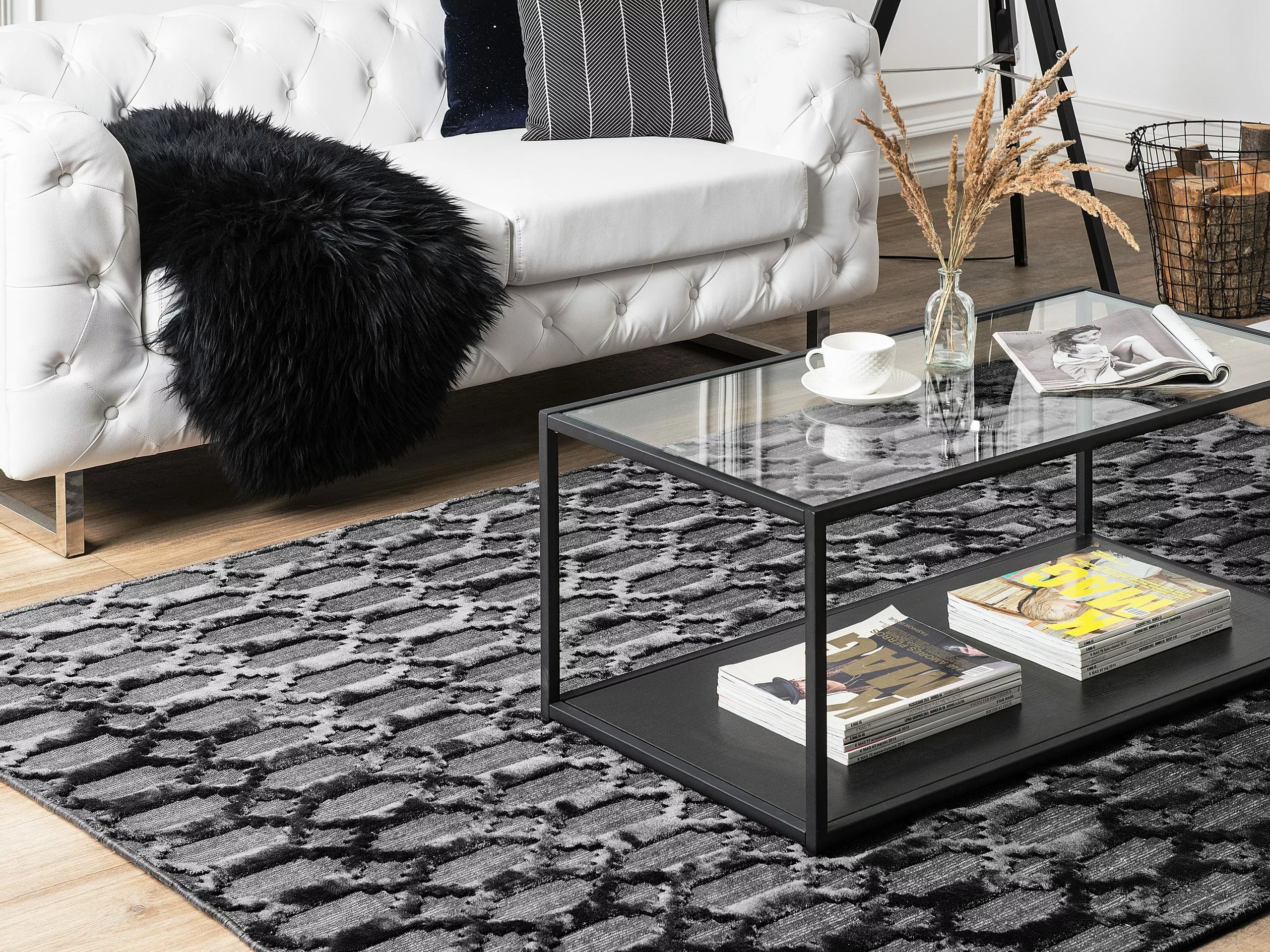 Beliani Matto Viskoosi Tummanharmaa CIZRE Useita Kokoja 4 Beliani Matto Viskoosi Tummanharmaa CIZRE Useita Kokoja - Image 2