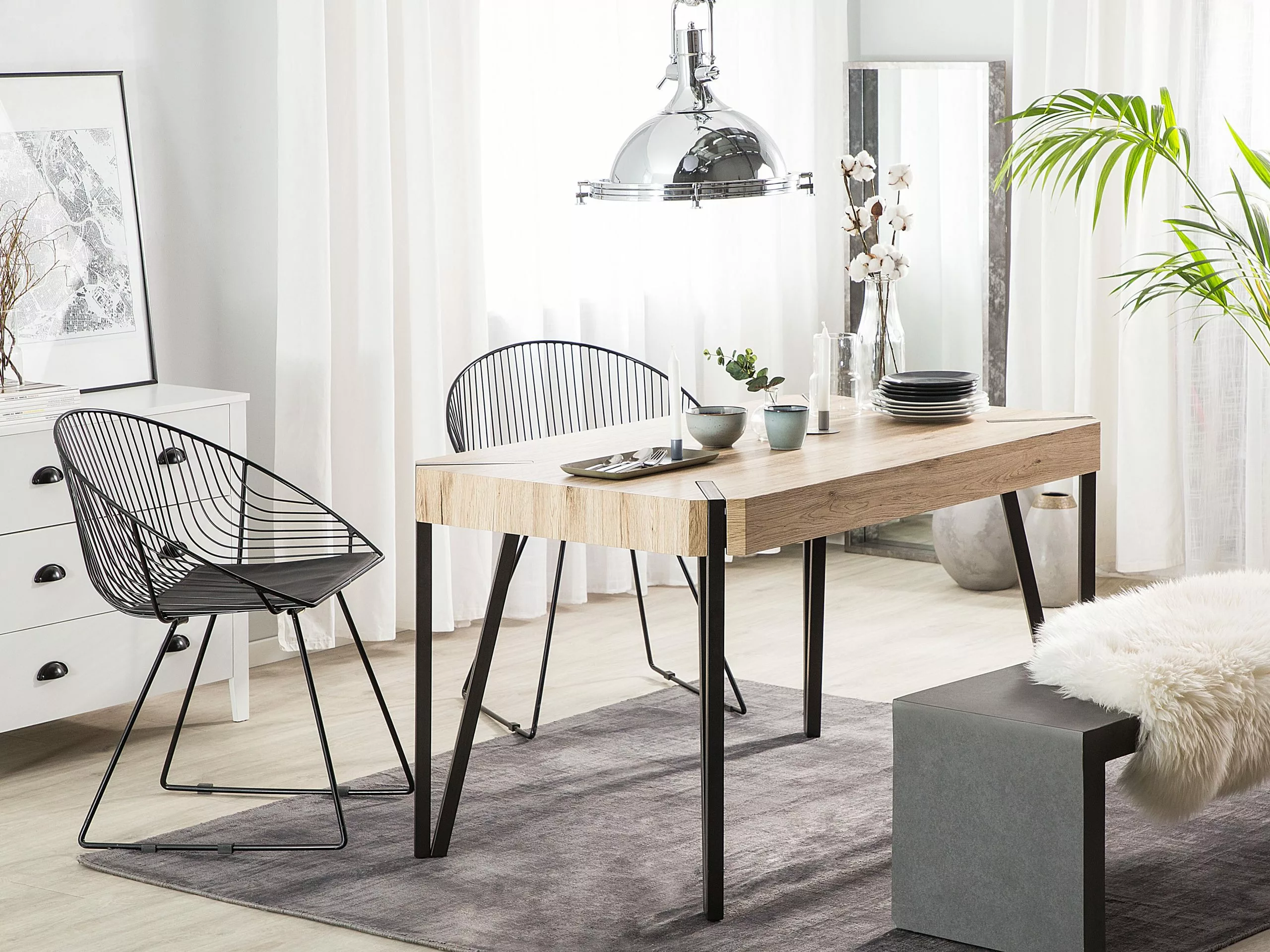 Beliani Ruokapöytä Vaalea Puu/musta 130 X 80 Cm CAMBELL - Image 2