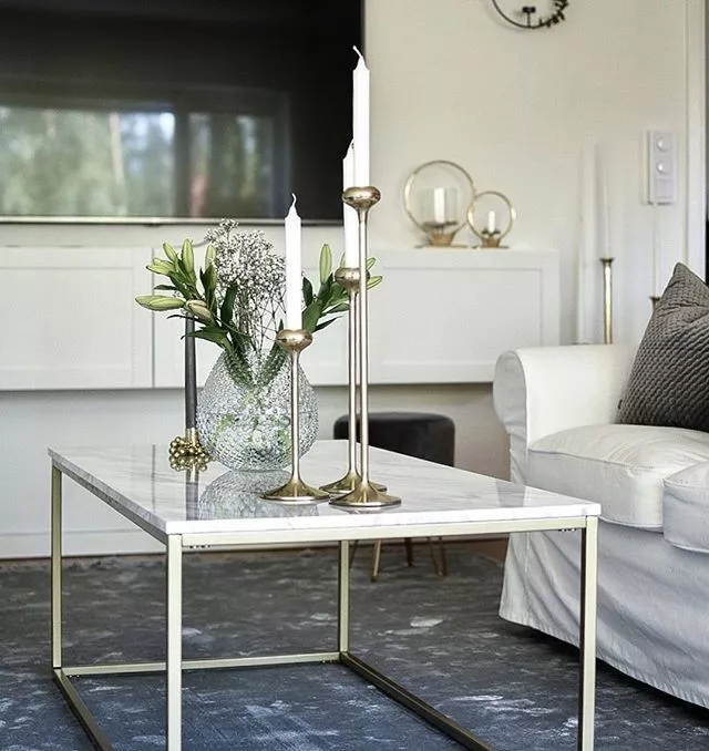 Beliani Sohvapöytä Marmorikuvio Beige/kulta DELANO 7 Beliani Sohvapöytä Marmorikuvio Beige/kulta DELANO - Image 5