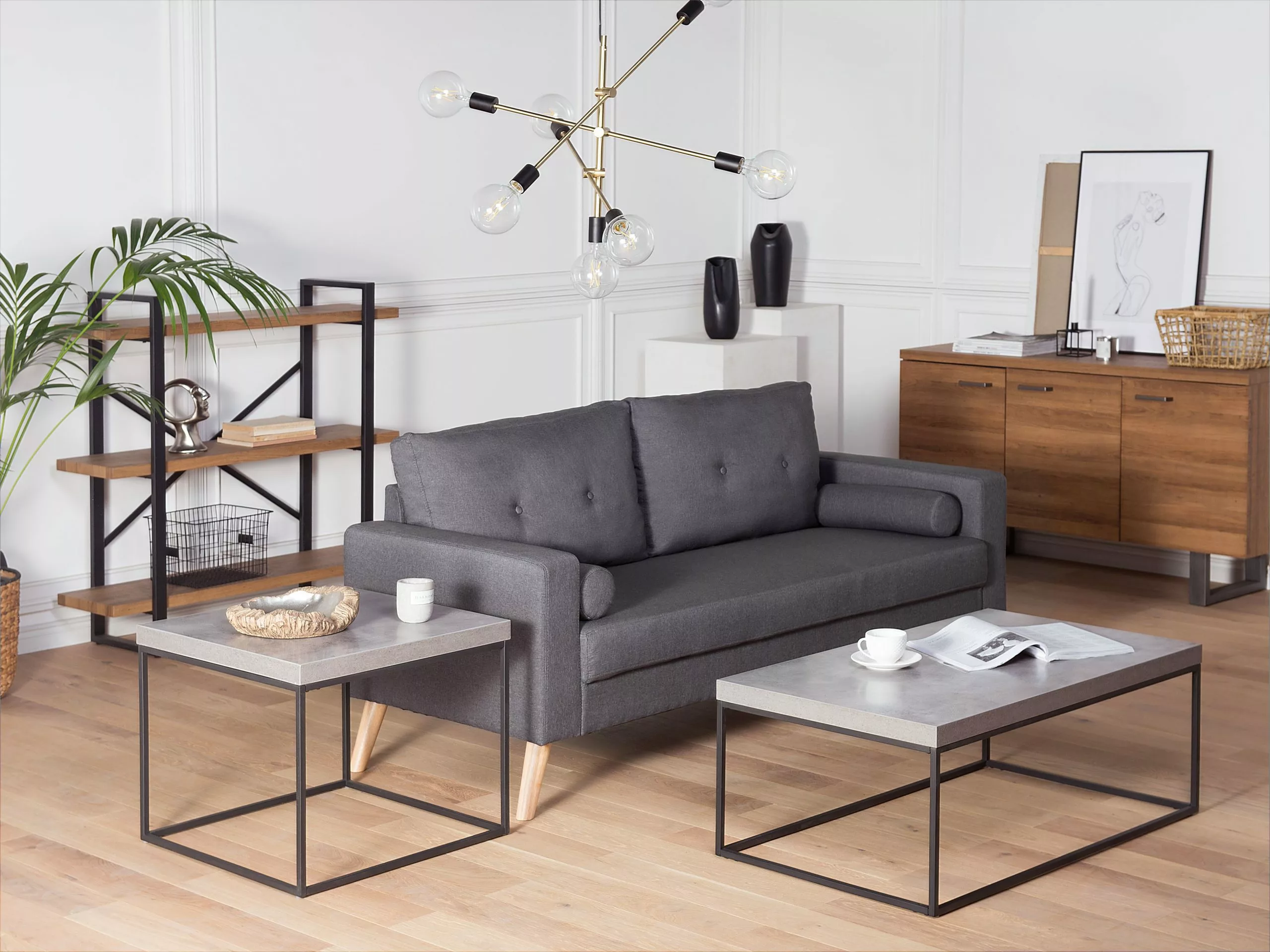 Beliani Sivupöytä Vaaleanharmaa/musta DELANO - Image 2