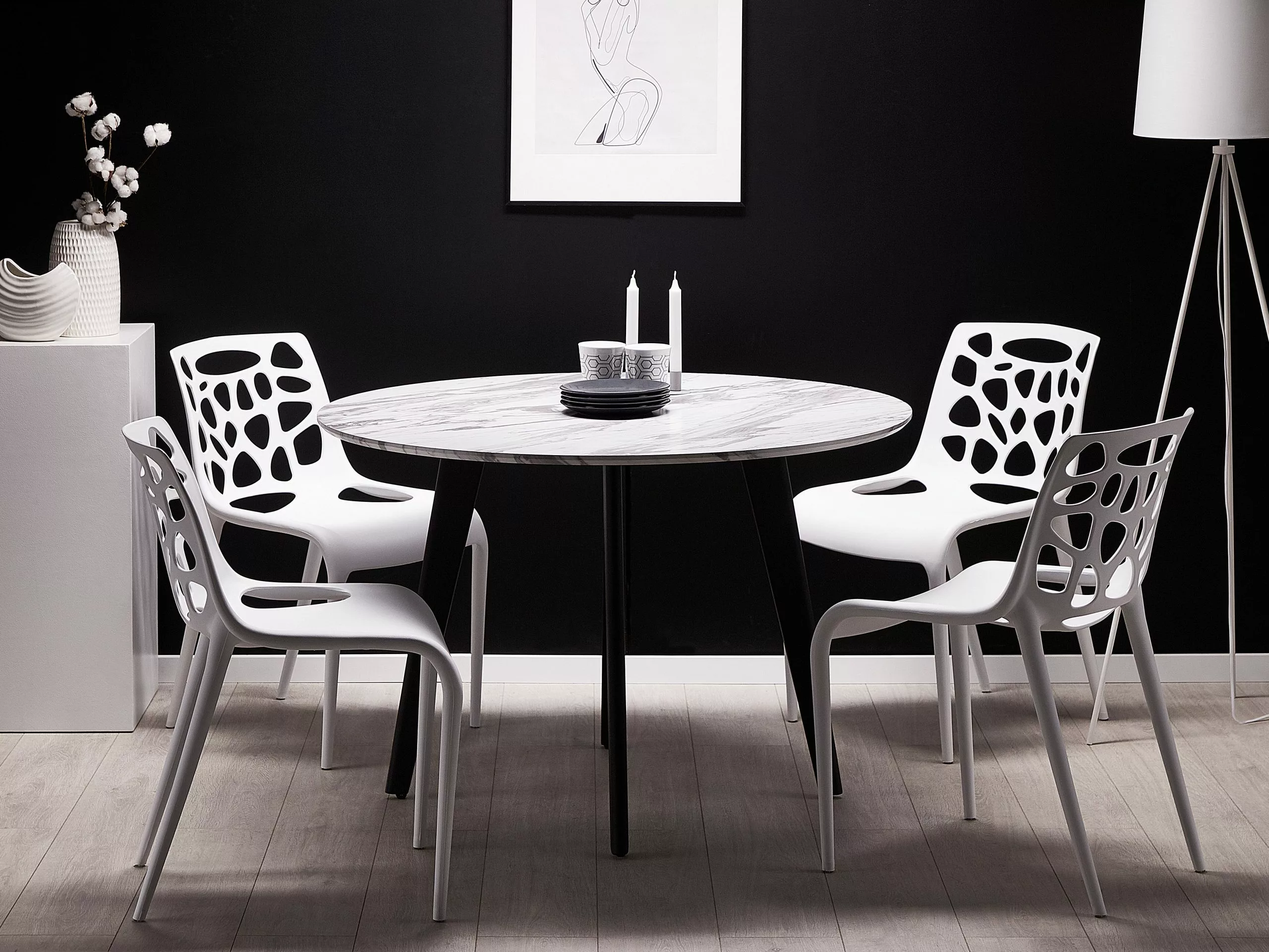 Beliani Ruokapöytä Marmorikuvio Valkoinen/musta ⌀ 110 Cm MOSBY 5 Beliani Ruokapöytä Marmorikuvio Valkoinen/musta ⌀ 110 Cm MOSBY - Image 3