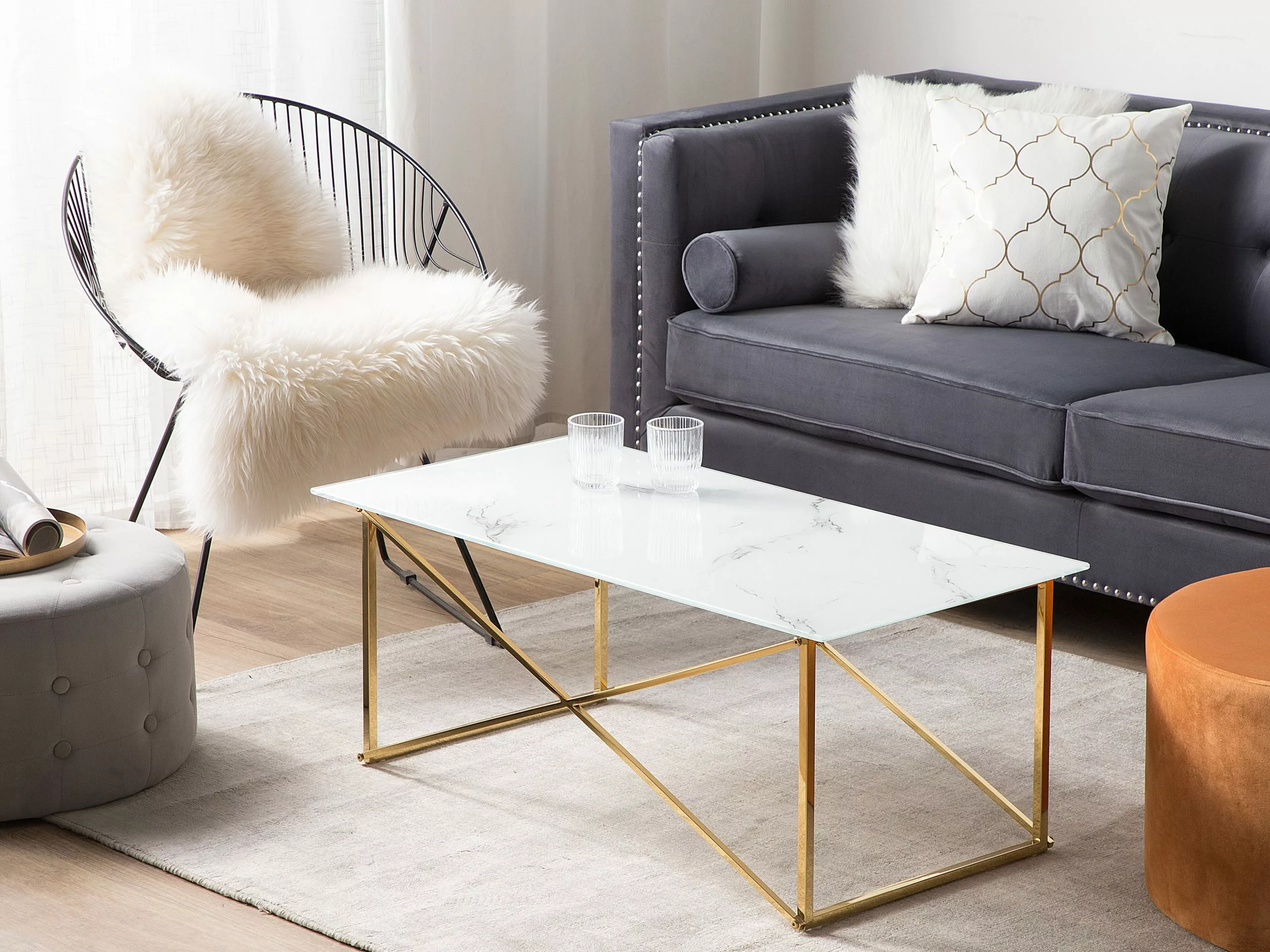 Beliani Sohvapöytä Rosteri Marmorikuvio Valkoinen/kulta EMPORIA 4 Beliani Sohvapöytä Rosteri Marmorikuvio Valkoinen/kulta EMPORIA - Image 2