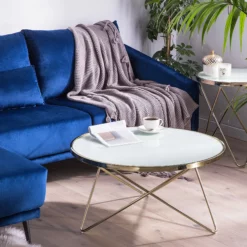 Beliani Sohvapöytä Lasitasolla Metalli Valkoinen/kulta MERIDIAN II -Ruokapöydät Myyntikauppa undef src sa picid 758960 type color image scaled