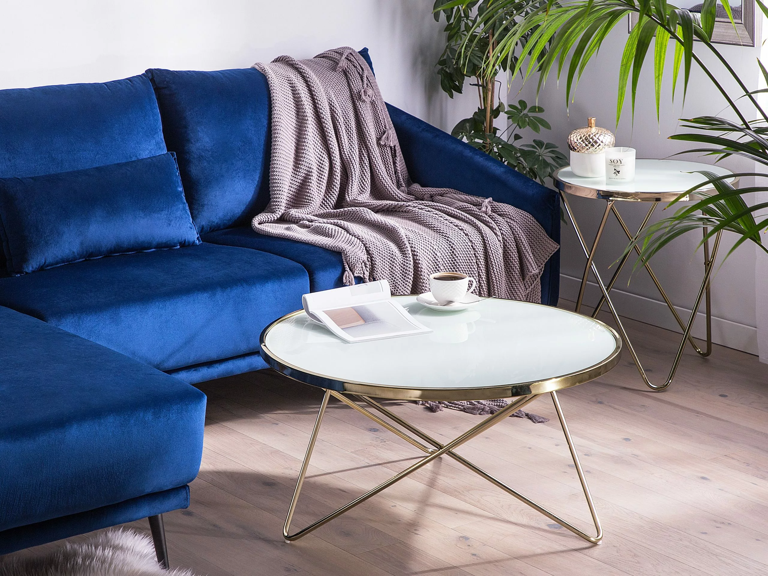 Beliani Sohvapöytä Lasitasolla Metalli Valkoinen/kulta MERIDIAN II - Image 2