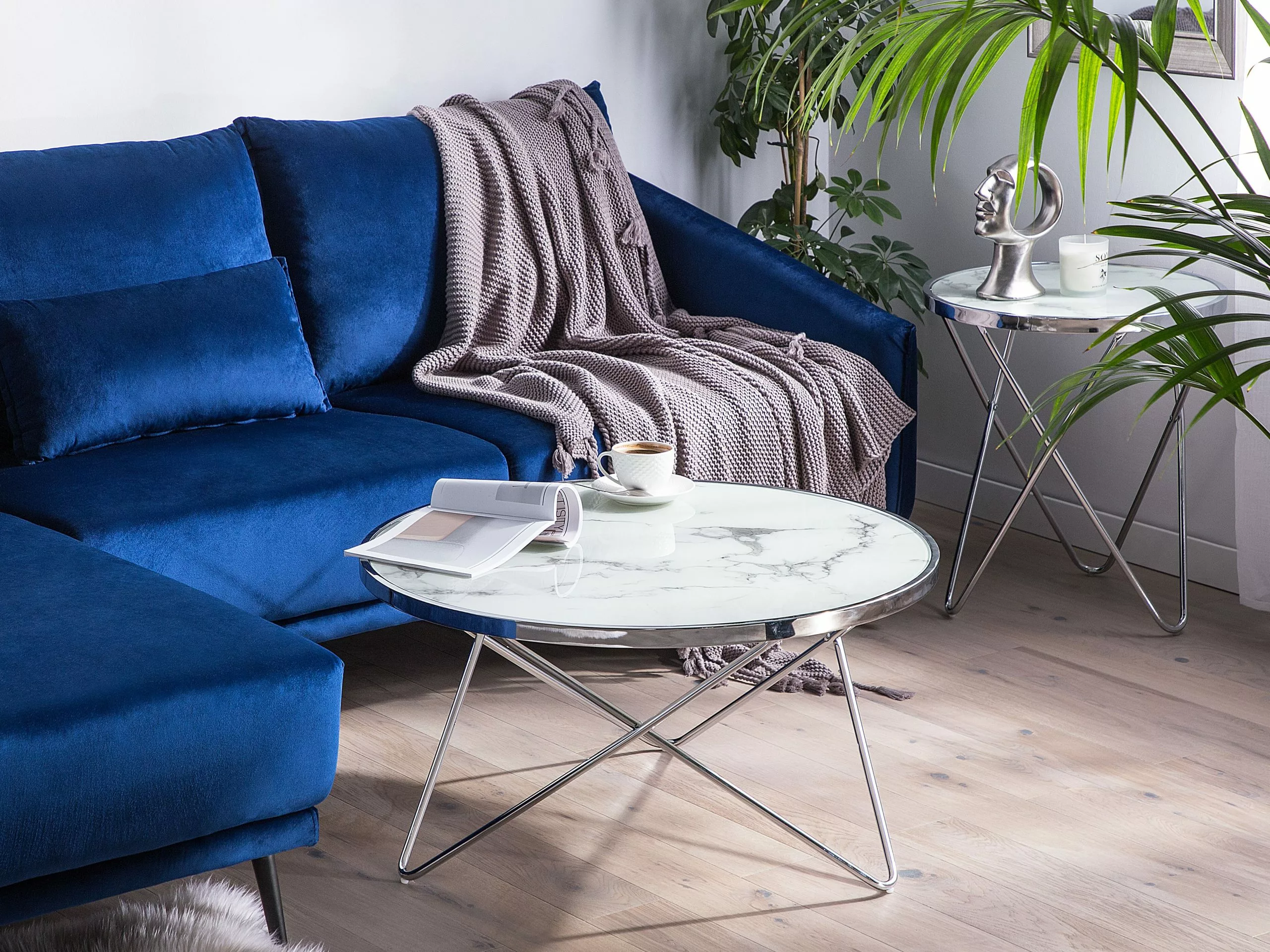 Beliani Sohvapöytä Metalli Marmorikuvio Valkoinen/hopea MERIDIAN II 4 Beliani Sohvapöytä Metalli Marmorikuvio Valkoinen/hopea MERIDIAN II - Image 2