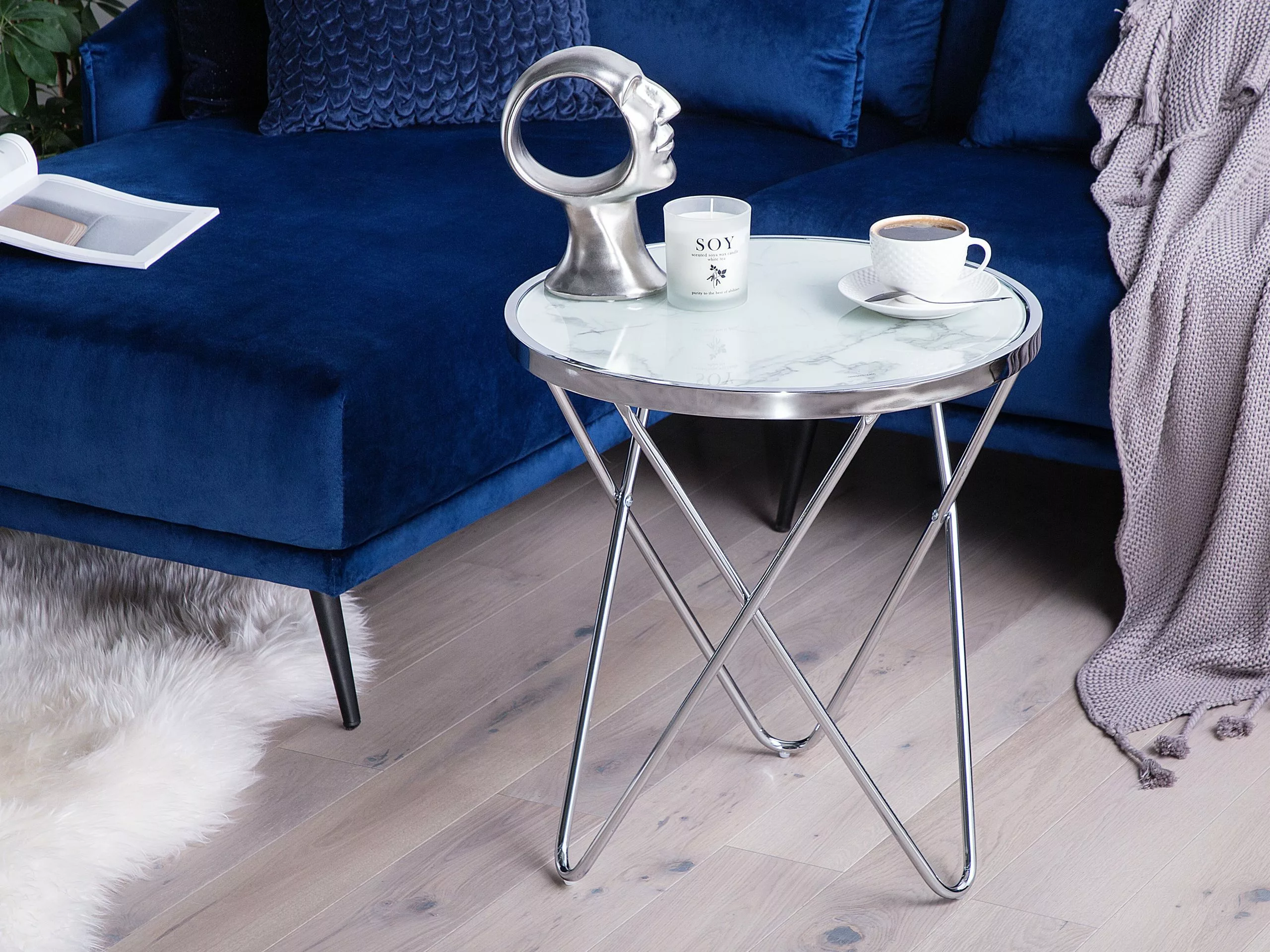 Beliani Sivupöytä Metalli Marmorikuvio Valkoinen/hopea MERIDIAN II 4 Beliani Sivupöytä Metalli Marmorikuvio Valkoinen/hopea MERIDIAN II - Image 2