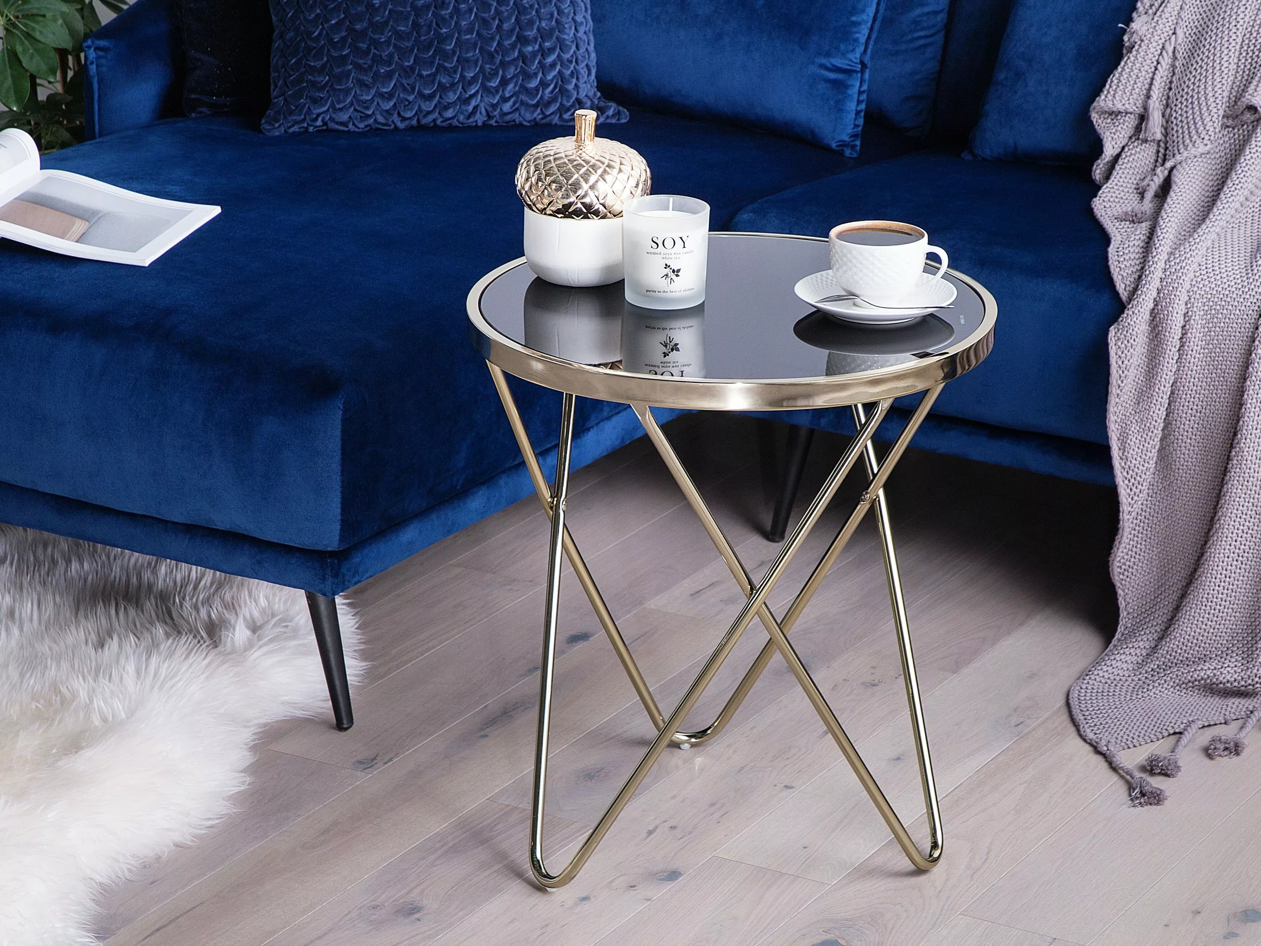 Beliani Sivupöytä Lasitasolla Metalli Musta/kulta MERIDIAN II - Image 2