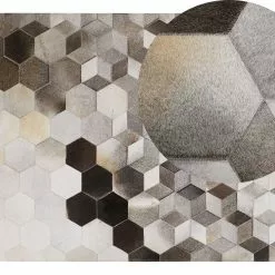 Beliani Matto Lehmännahka Harmaa/valkoinen SASON Useita Kokoja