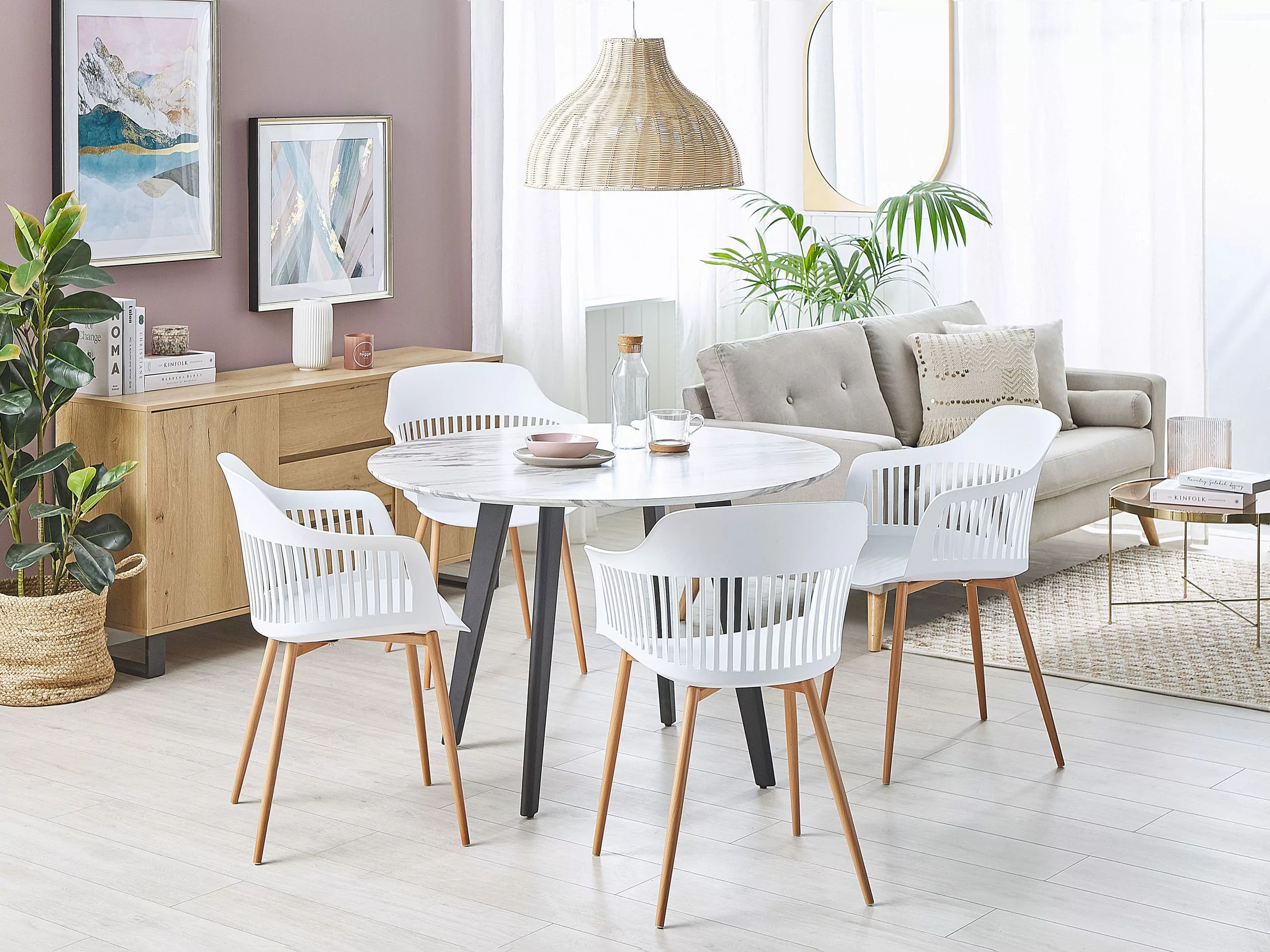 Beliani Ruokapöytä Marmorikuvio Valkoinen/musta ⌀ 110 Cm MOSBY 6 Beliani Ruokapöytä Marmorikuvio Valkoinen/musta ⌀ 110 Cm MOSBY - Image 4