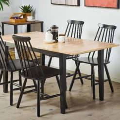 Beliani Ruokapöytä Jatkettava Kumipuu Vaalea Puu/musta 120/150 X 75 Cm HOUSTON -Ruokapöydät Myyntikauppa undef src sa picid 785755 type color image scaled