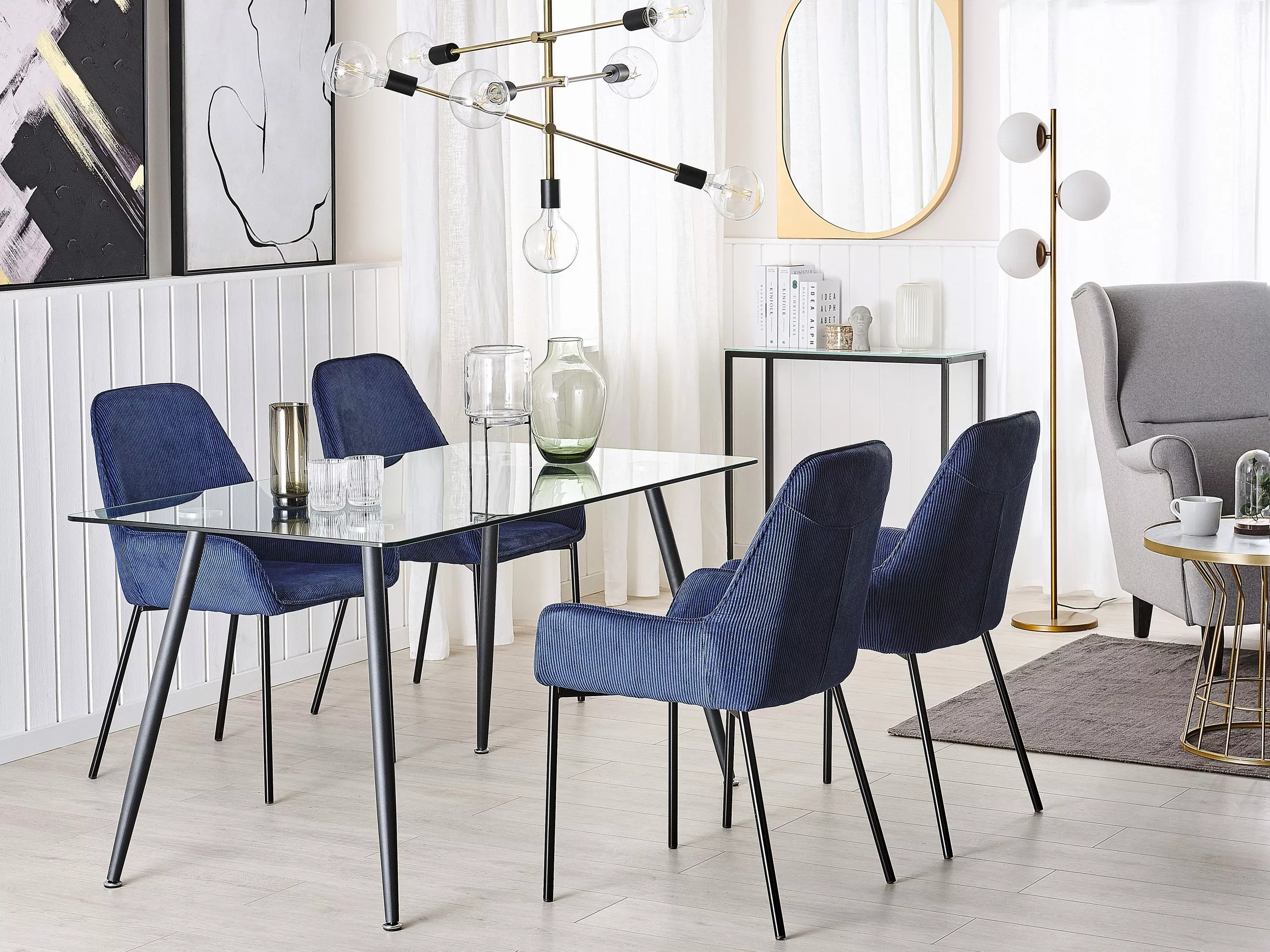 Beliani Ruokapöytä Lasitasolla Teräs Musta 140 X 80 Cm MIDLAND 4 Beliani Ruokapöytä Lasitasolla Teräs Musta 140 X 80 Cm MIDLAND - Image 2