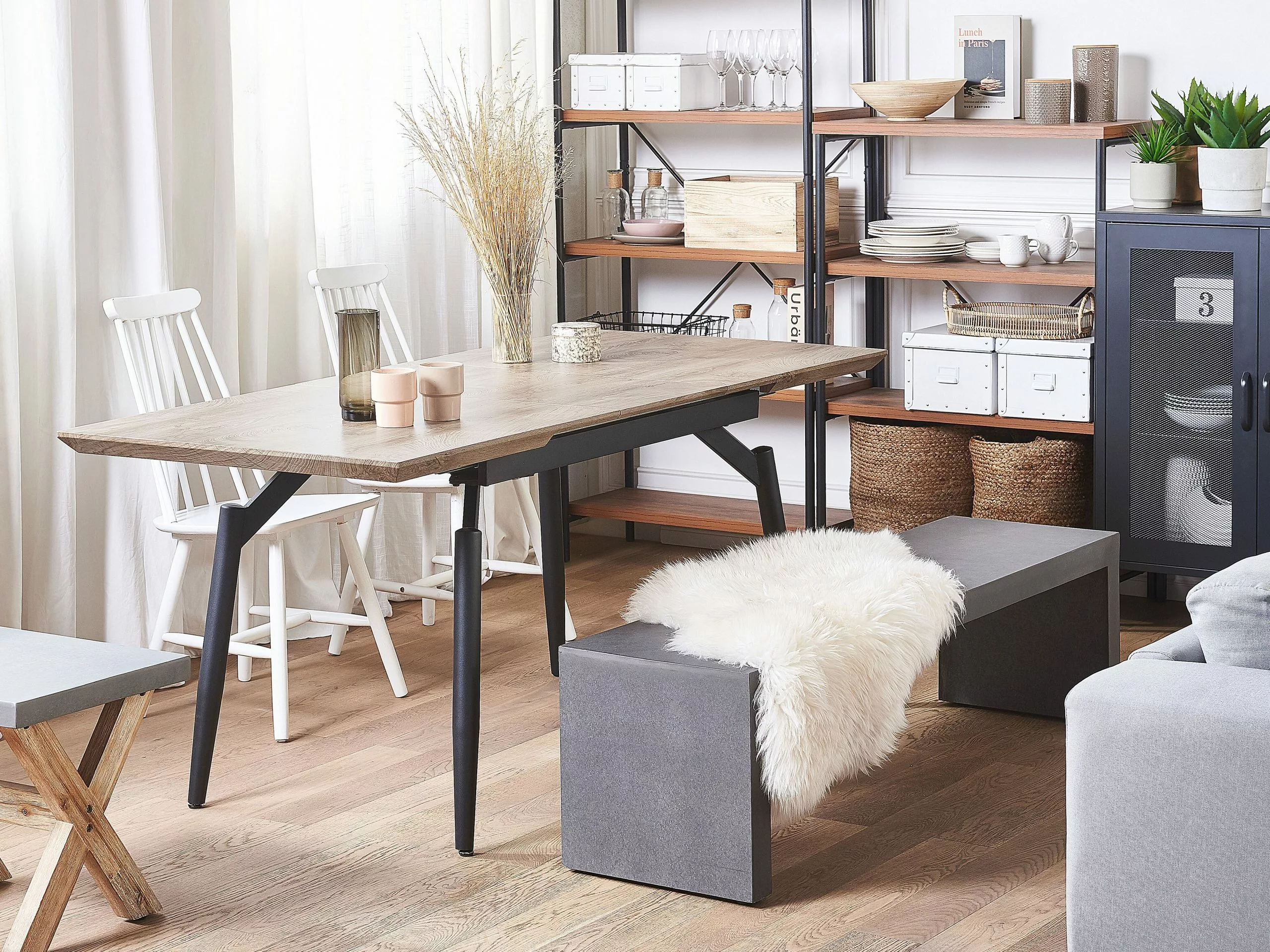 Beliani Ruokapöytä Jatkettava Tumma Puu/musta 140/180 X 80 Cm BARBOSA 4 Beliani Ruokapöytä Jatkettava Tumma Puu/musta 140/180 X 80 Cm BARBOSA - Image 2