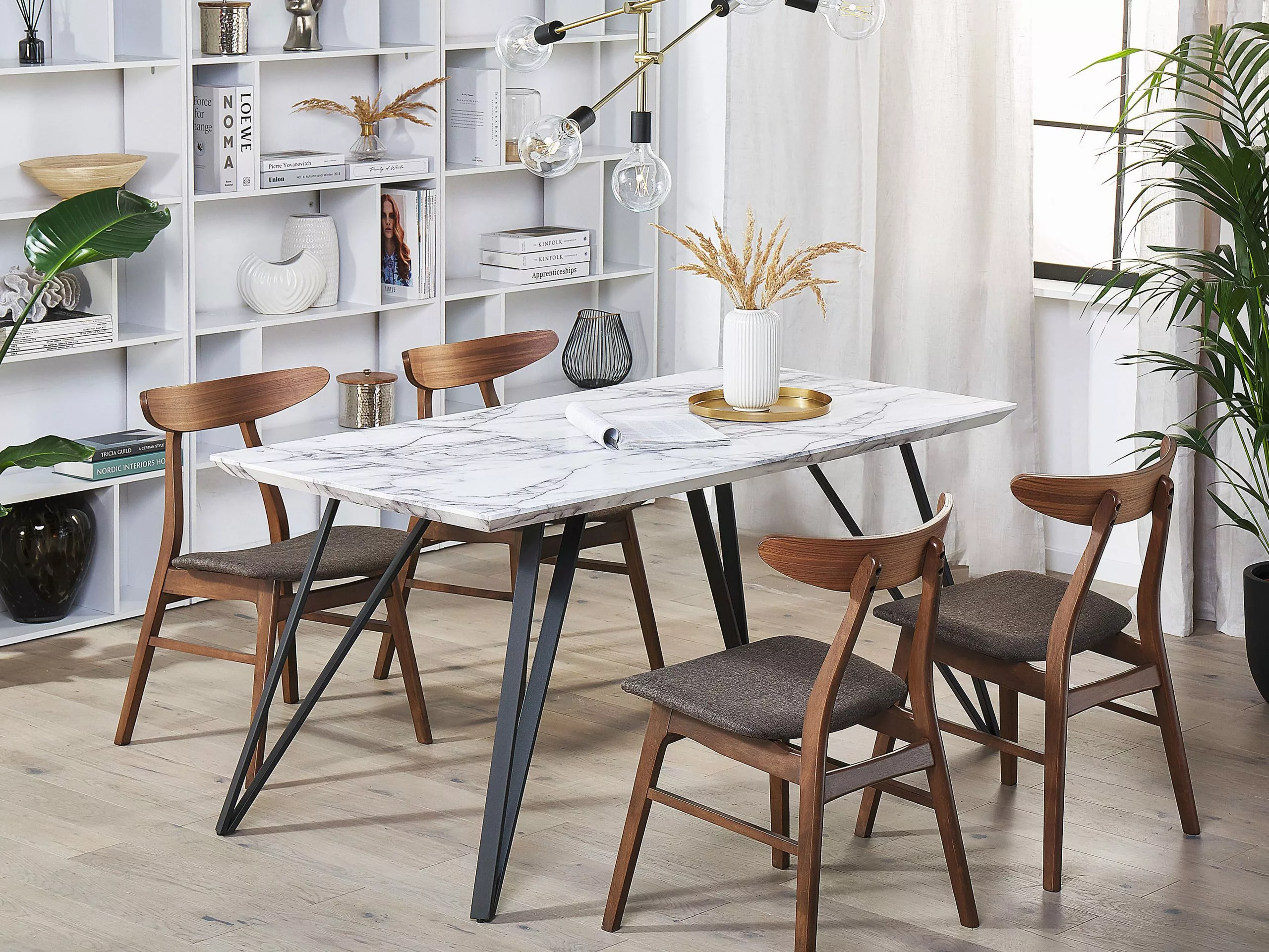 Beliani Ruokapöytä Marmorikuvio Valkoinen/musta 150 X 80 Cm MOLDEN 4 Beliani Ruokapöytä Marmorikuvio Valkoinen/musta 150 X 80 Cm MOLDEN - Image 2