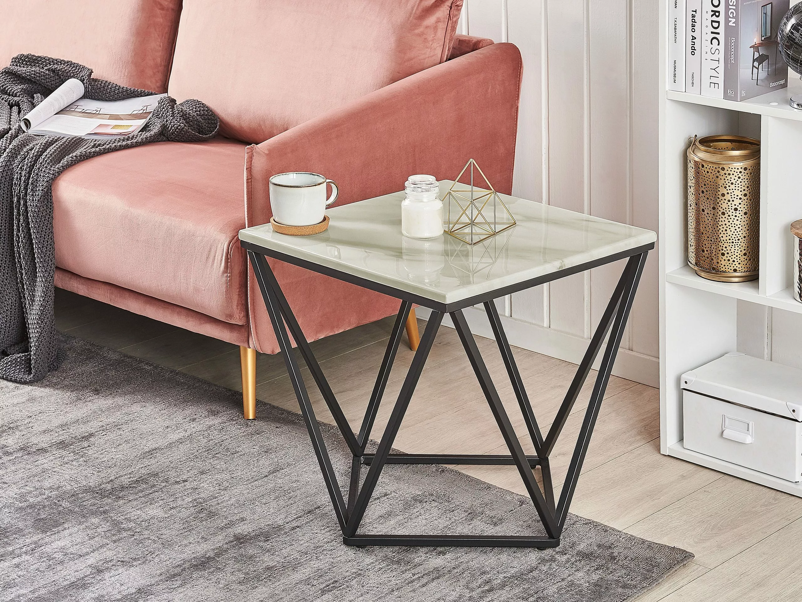 Beliani Sivupöytä Marmorikuvio Beige/musta MALIBU - Image 2