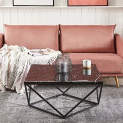 Beliani Sohvapöytä Marmorikuvio Musta MALIBU 12 Beliani Sohvapöytä Marmorikuvio Musta MALIBU -Ruokapöydät Myyntikauppa undef src sa picid 791611 type color image scaled