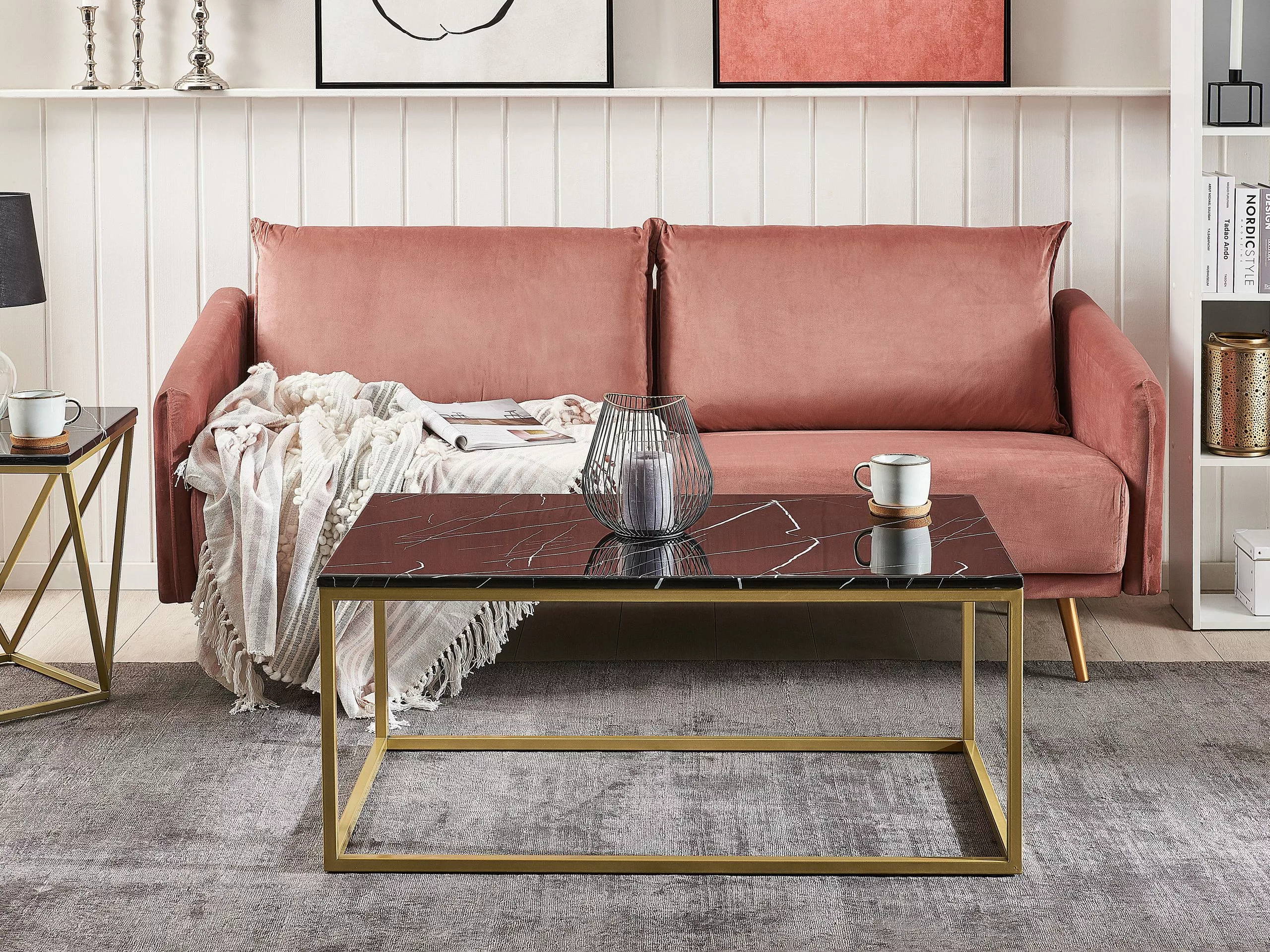 Beliani Sohvapöytä Marmorikuvio Musta/kulta DELANO 4 Beliani Sohvapöytä Marmorikuvio Musta/kulta DELANO - Image 2