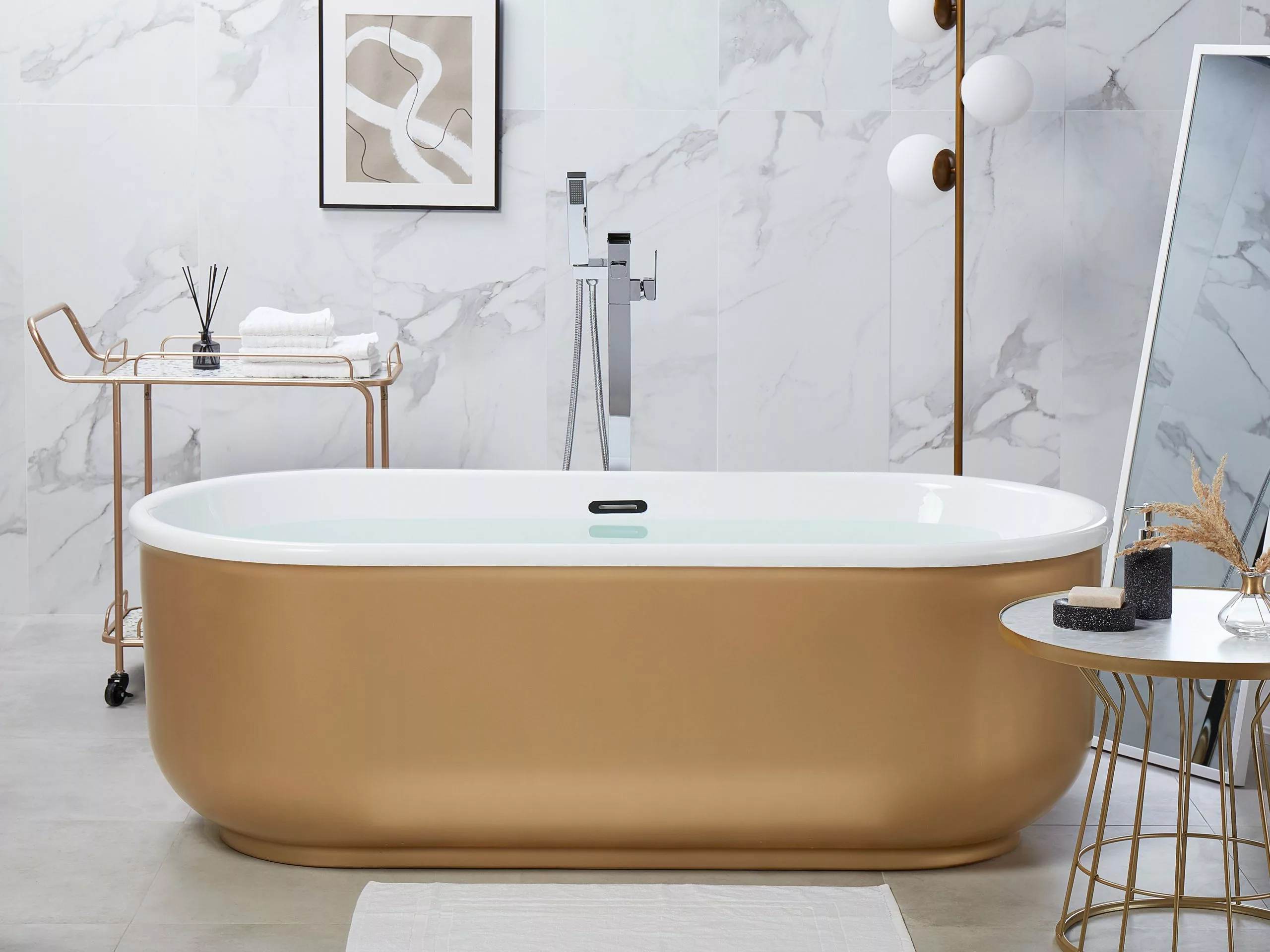 Beliani Sohvapöytä Marmorikuvio Valkoinen/kulta CONCAN - Image 4