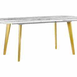 Beliani Ruokapöytä Jatkettava Marmorikuvio Valkoinen/kulta 160/200 X 90 Cm MOSBY