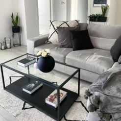 Beliani Sohvapöytä Lasitasolla Metalli Musta MEDORA -Ruokapöydät Myyntikauppa undef src sa picid 798245 type whitesh image