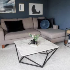 Beliani Sohvapöytä Marmorikuvio Beige/musta MALIBU -Ruokapöydät Myyntikauppa undef src sa picid 801913 type whitesh image