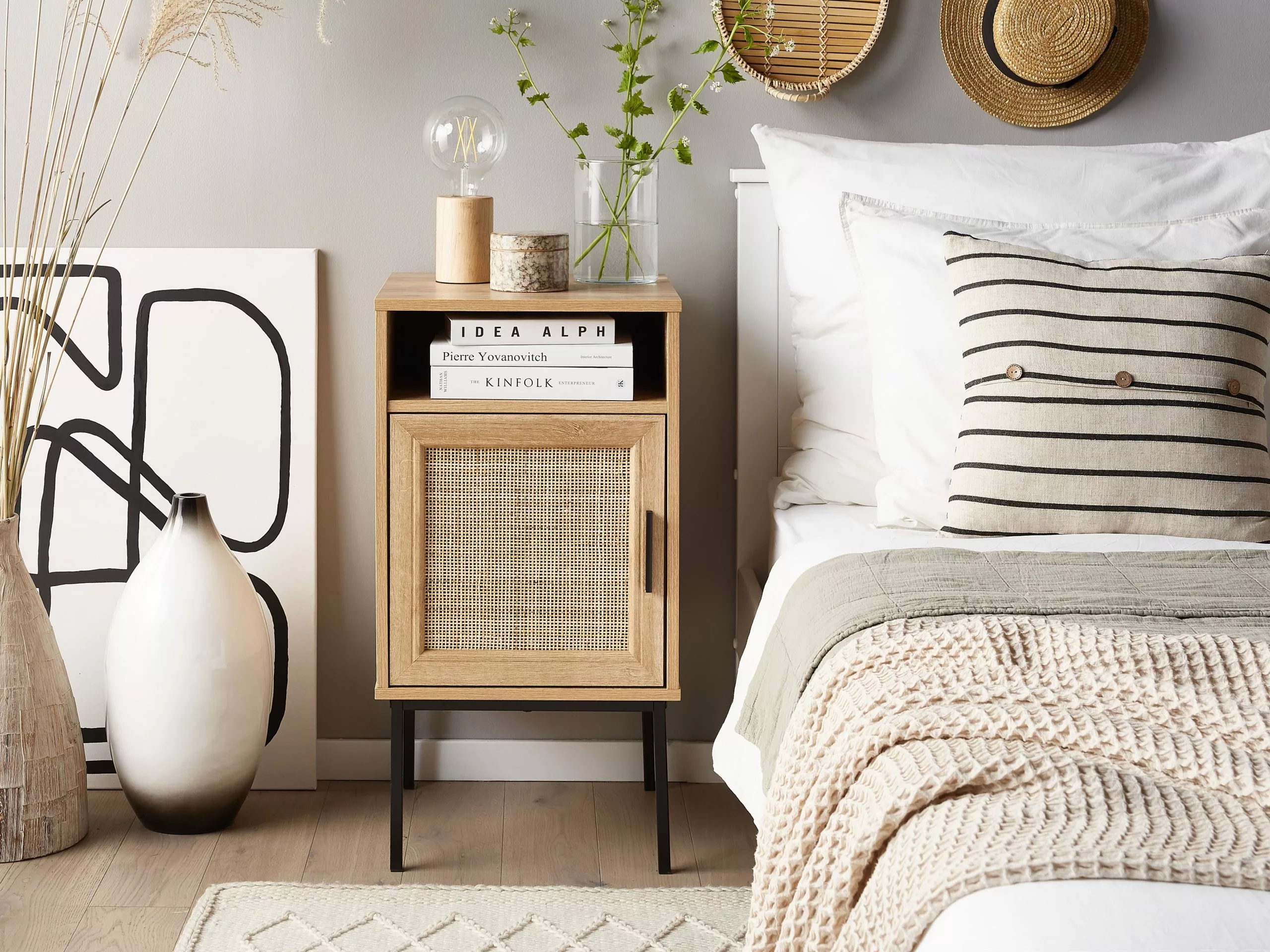 Beliani Yöpöytä Rottinki Kaappi Vaalea Puu PASCO 4 Beliani Yöpöytä Rottinki Kaappi Vaalea Puu PASCO - Image 2