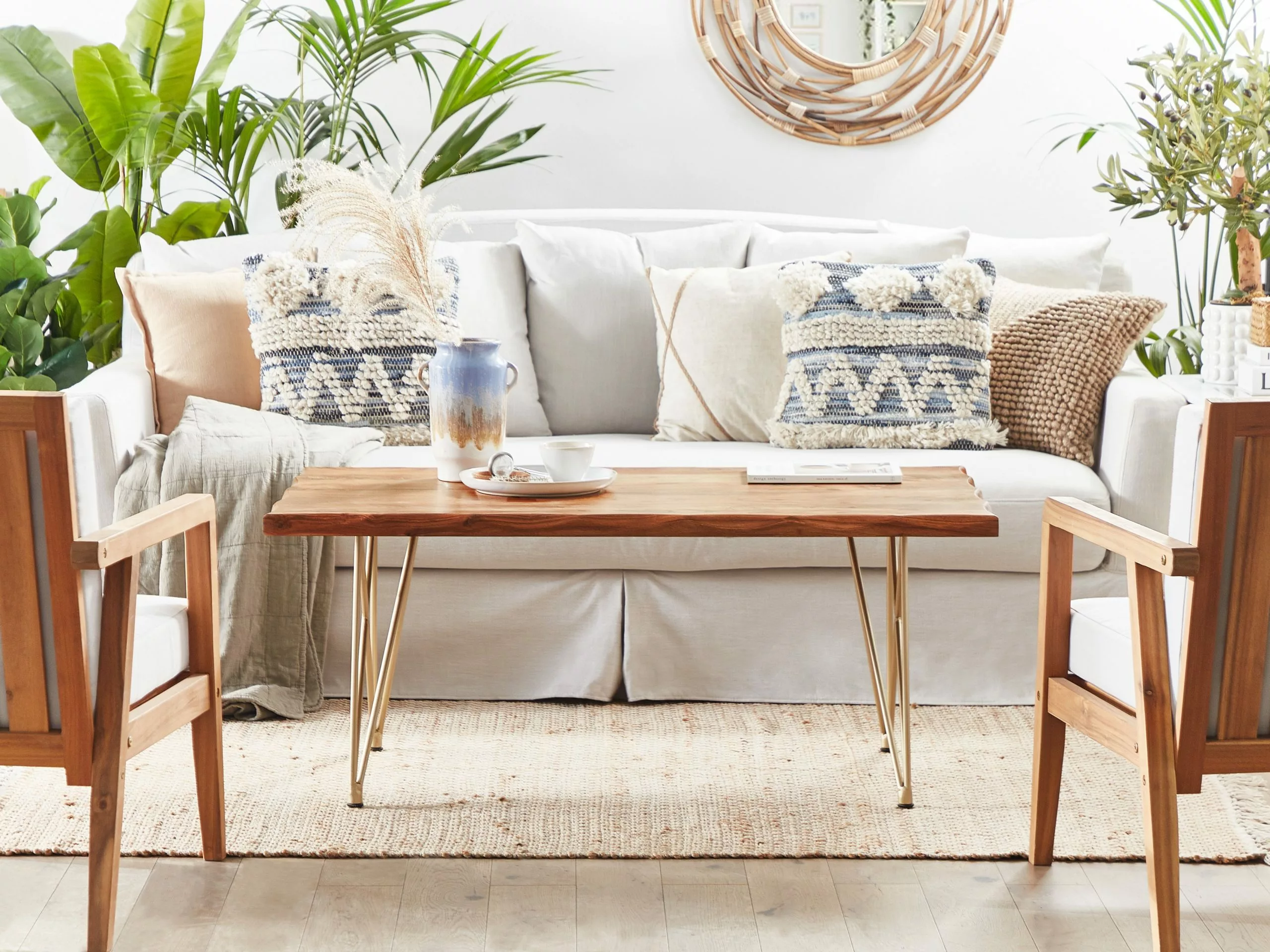 Beliani Sohvapöytä Akasiapuu Vaalea Puu/kulta RALEY - Image 3