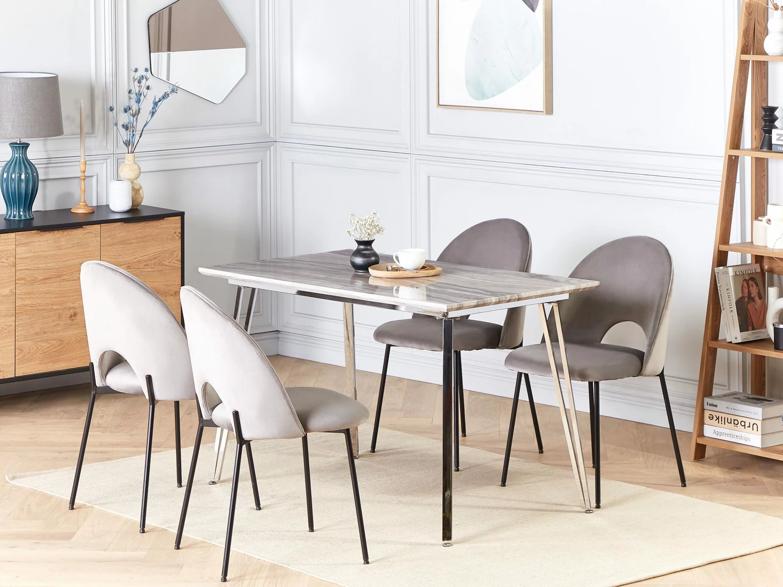 Beliani Ruokapöytä Marmorikuvio Valkoinen/hopea 120 X 70 Cm GREYTON 4 Beliani Ruokapöytä Marmorikuvio Valkoinen/hopea 120 X 70 Cm GREYTON - Image 2