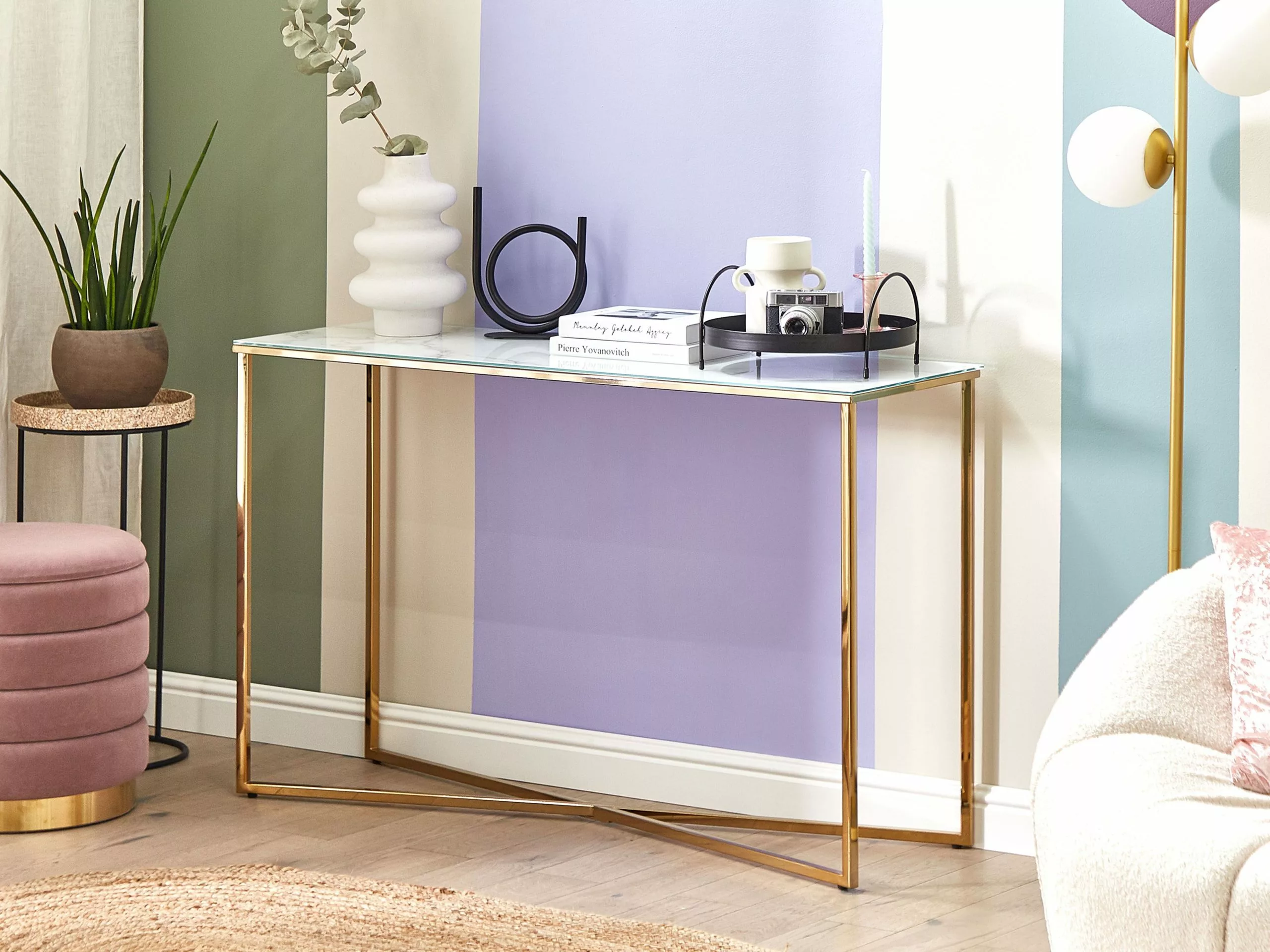 Beliani Konsolipöytä Marmorikuvio Valkoinen/kulta ROYSE 4 Beliani Konsolipöytä Marmorikuvio Valkoinen/kulta ROYSE - Image 2