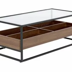 Beliani Sohvapöytä Lasitasolla Tumma Puu/musta WACO