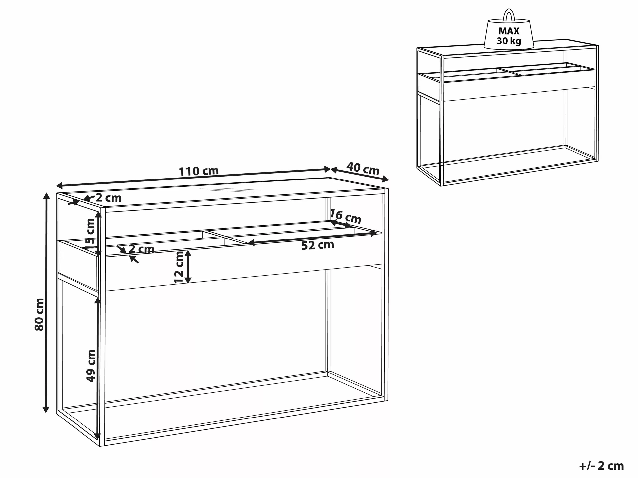 Beliani Konsolipöytä Lasitasolla Tumma Puu/musta WACO 12 Beliani Konsolipöytä Lasitasolla Tumma Puu/musta WACO - Image 10