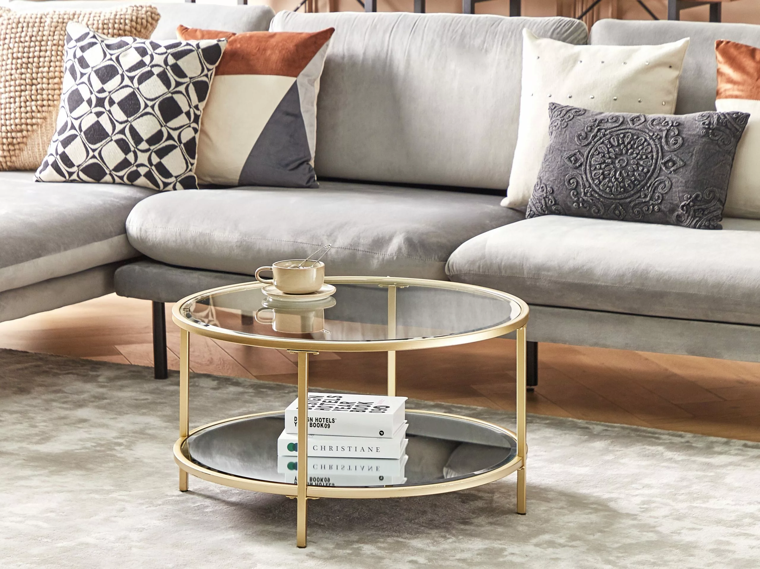 Beliani Sohvapöytä Lasitasolla Rauta Kulta BIRNEY - Image 2