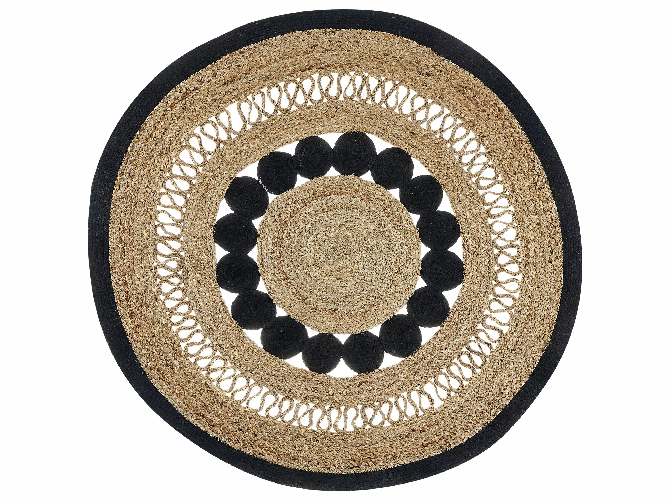 Beliani Pyöreä Matto Juutti Beige/musta ⌀ 120 Cm YOZGAT 3 Beliani Pyöreä Matto Juutti Beige/musta ⌀ 120 Cm YOZGAT