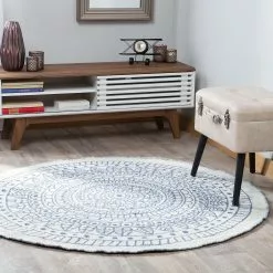 Beliani Ulkomatto Kaksipuolinen Sininen/valkoinen ⌀ 140 Cm YALAK -Ruokapöydät Myyntikauppa undef src sa picid 840681 type whitesh image scaled