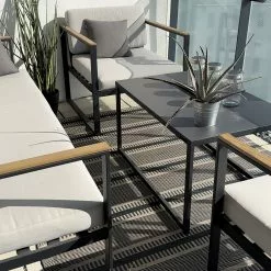 Beliani Ulkomatto Musta/beige 160 X 230 Cm MANSA -Ruokapöydät Myyntikauppa undef src sa picid 842734 type whitesh image