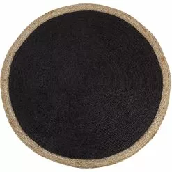 Beliani Pyöreä Matto Juutti Musta ⌀ 120 Cm MENEMEN