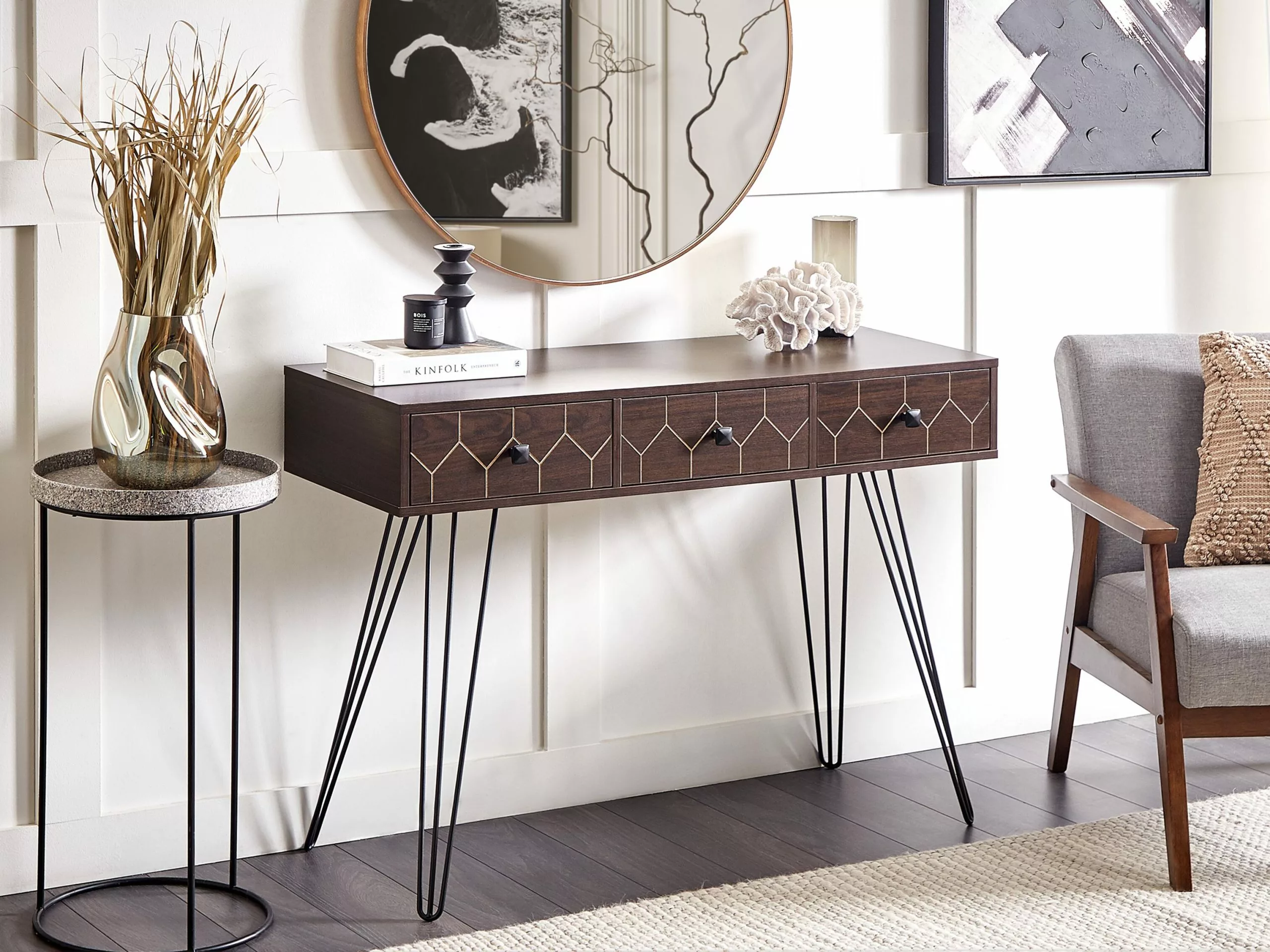 Beliani Konsolipöytä 3 Laatikkoa Tumma Puu/musta MALSALA - Image 2