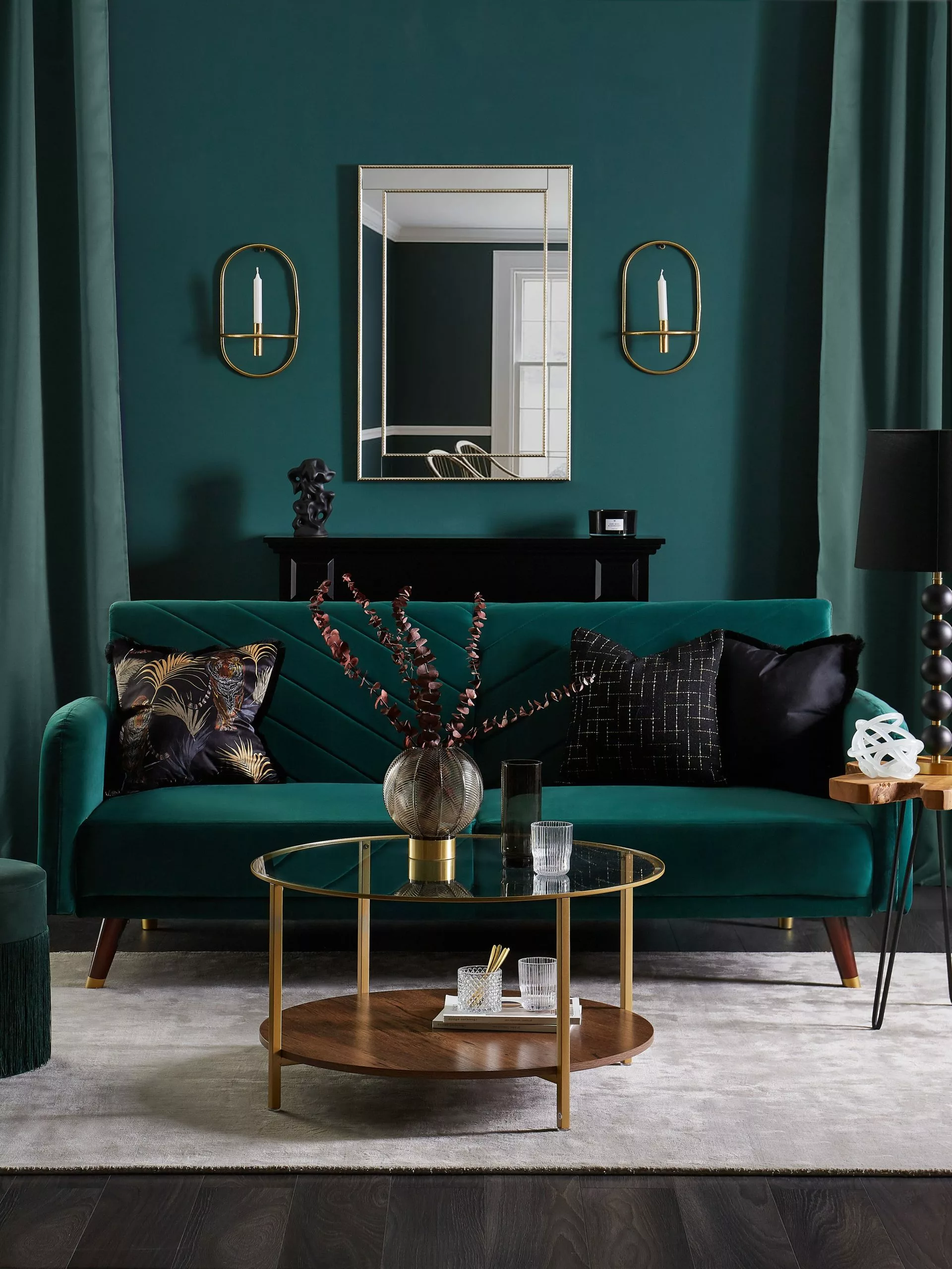 Beliani Sohvapöytä Lasitasolla Kulta/tumma Puu LIBBY - Image 4