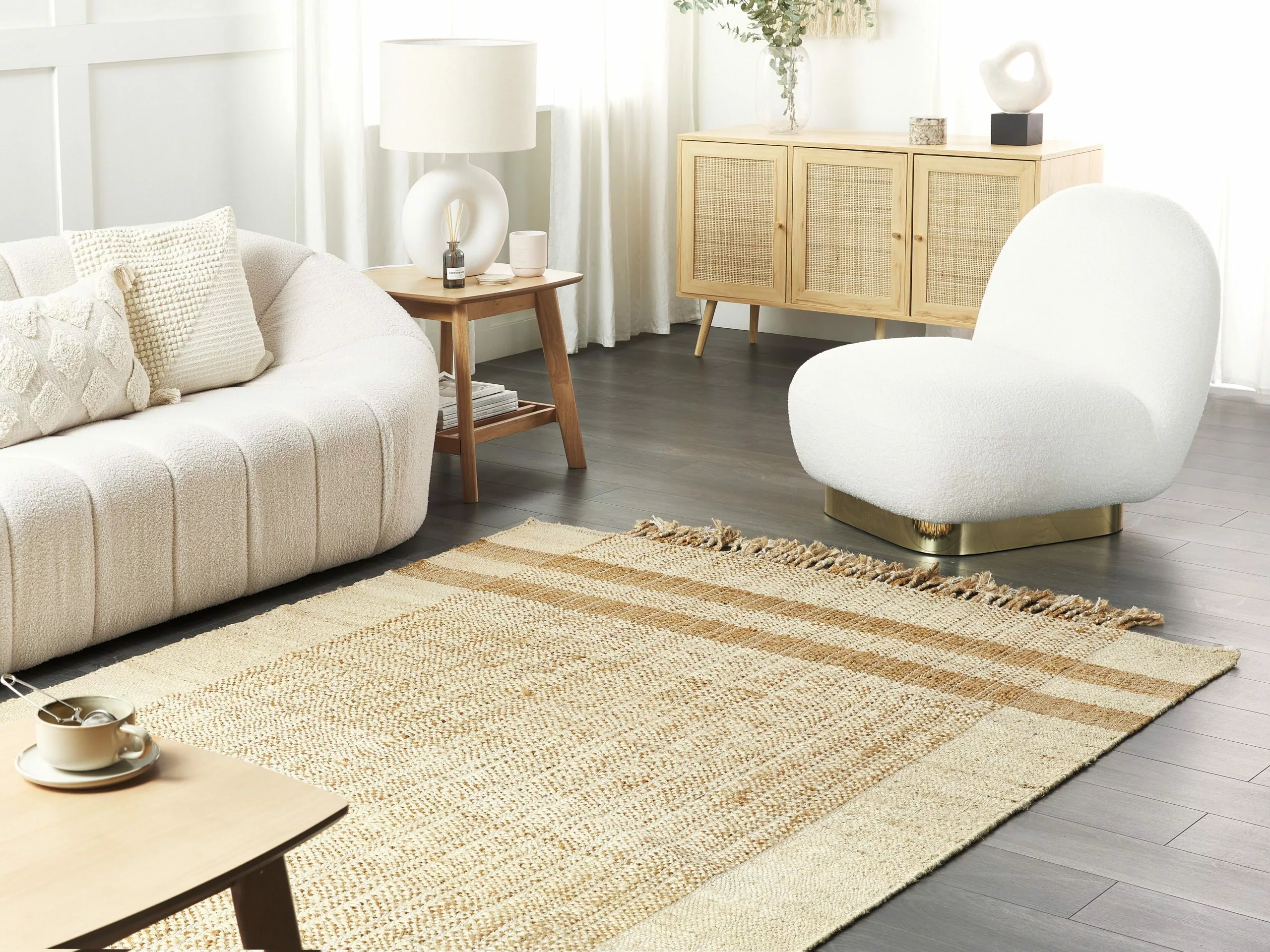 Beliani Matto Juutti Beige ORTAOBA Useita Kokoja 4 Beliani Matto Juutti Beige ORTAOBA Useita Kokoja - Image 2