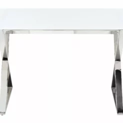 Beliani Ruokapöytä Lasitasolla Rosteri Valkoinen/hopea 120 X 70 Cm ATTICA -Ruokapöydät Myyntikauppa undef src sa picid 850495 type whitesh image scaled