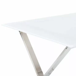 Beliani Ruokapöytä Lasitasolla Rosteri Valkoinen/hopea 120 X 70 Cm ATTICA -Ruokapöydät Myyntikauppa undef src sa picid 850496 type whitesh image scaled
