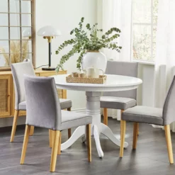 Beliani Ruokapöytä Valkoinen ⌀ 100 Cm AKRON -Ruokapöydät Myyntikauppa undef src sa picid 850756 type whitesh image scaled